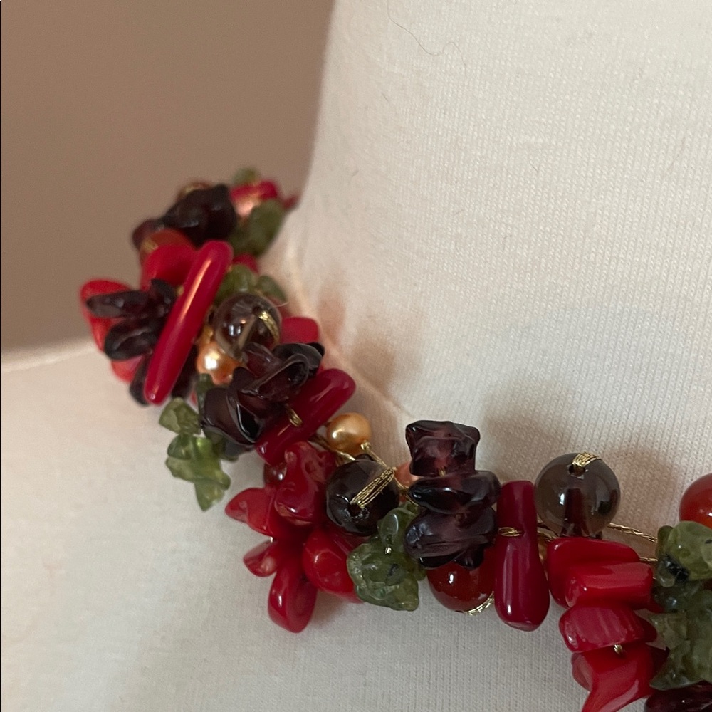Multicolor Cluster Bead Statement Necklace - Red,… - image 3